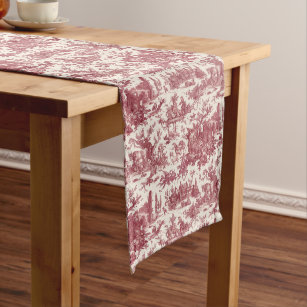 Vintage Rustic Farm French Toile-Red & Tan Long Table Runner