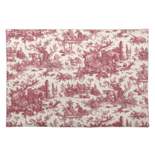 Vintage Rustic Farm French Toile-Red & Tan Placemat