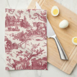 Vintage Rustic Farm French Toile-Red & Tan Tea Towel<br><div class="desc">This lovely restored vintage French toile de jouy pattern dated ca 1780s features scenes of joyous rustic farm life including animals,  ancient ruins,  cottages and peasants engaged in work and play in burgandy red and tan.</div>