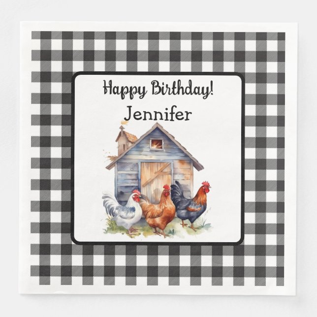 Vintage Rustic Farmhouse Style Birthday  Napkin (Front)
