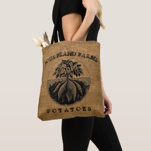 Vintage Rustic Faux Burlap Potato Sack Template Tote Bag