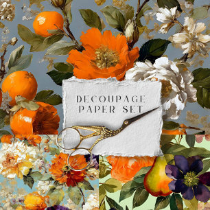 Vintage Rustic Floral Botanical Decoupage Wrapping Paper Sheet