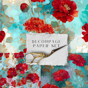 Vintage Rustic Floral Botanical Decoupage Wrapping Paper Sheet