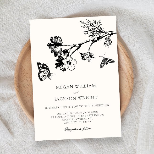 Vintage rustic floral branch wedding invitation (Creator Uploaded)