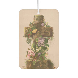 Vintage Rustic Floral Cross, Easter Card, Car Air Freshener