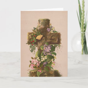 Vintage Rustic Floral Cross, Easter Card, Card