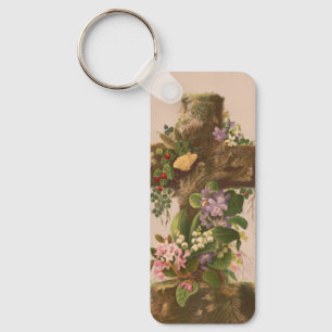 Vintage Rustic Floral Cross, Easter Card, Key Ring