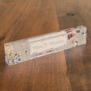 Vintage Rustic Floral Nameplate