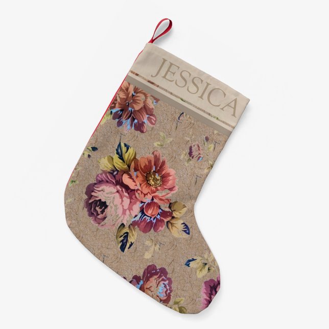 Vintage Rustic Floral Personalised Small Christmas Stocking (Front (Hanging))