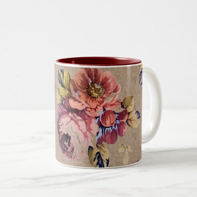 Vintage Rustic Floral Two-Tone Coffee Mug (Front Right)