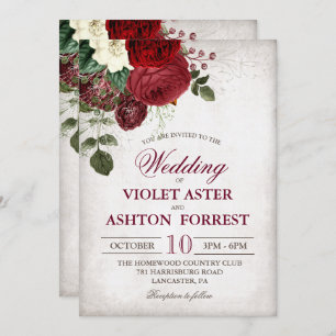Vintage Rustic Floral Wedding Invitation