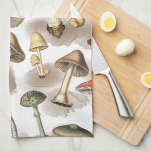 Vintage Rustic Forest Mushrooms Tea Towel
