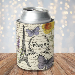 vintage rustic french butterfly paris eiffel tower can cooler