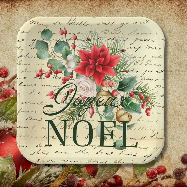 Vintage Rustic French Joyeux Noel  Paper Plate (Creator Uploaded)
