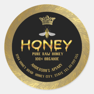 Vintage rustic gold bee crown honey comb honey jar classic round sticker