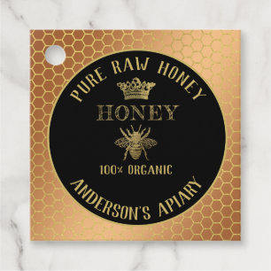 Vintage rustic gold bee crown honey comb honey jar favour tags