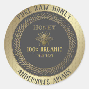 Vintage rustic gold bee honey comb honey jar classic round sticker