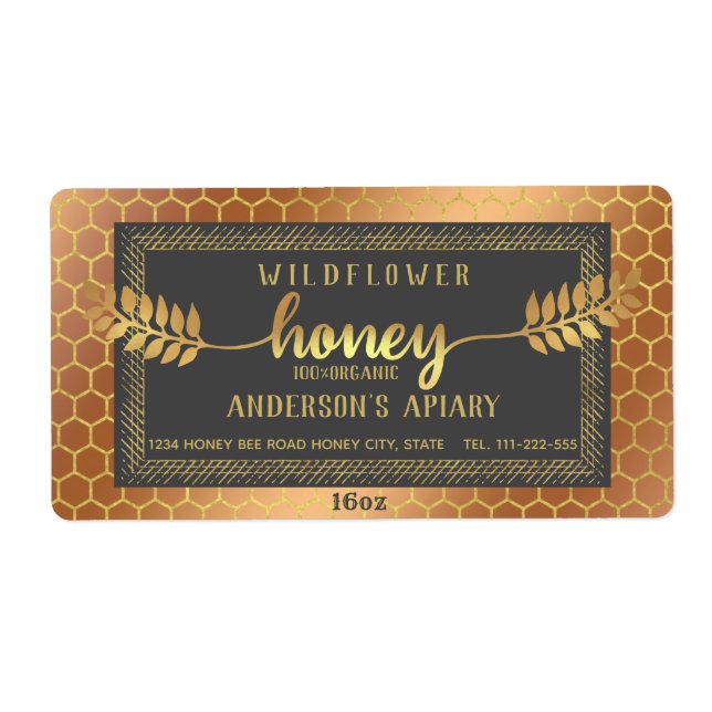 Vintage rustic gold calligraphy honey branch  jar (Front)