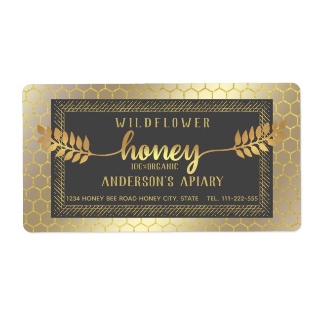 Vintage rustic gold calligraphy honey branch  jar (Front)