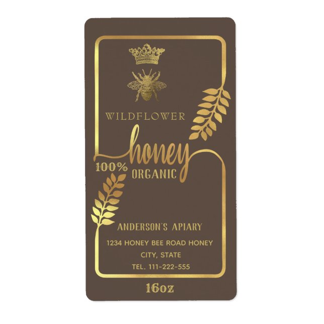 Vintage rustic gold queen bee honey branch jar (Front)