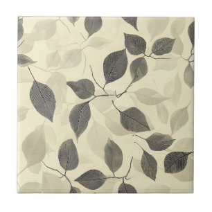 Vintage Rustic Green Leaf Pattern with Cream Base Ceramic Tile