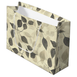 Vintage Rustic Green Leaf Pattern with Cream Base Large Gift Bag