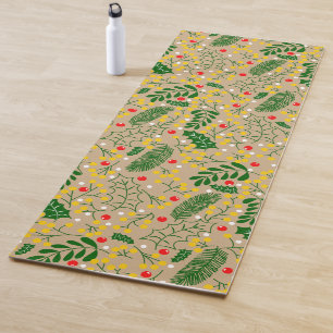 Vintage Rustic Greenery Holly Berry Christmas Yoga Mat