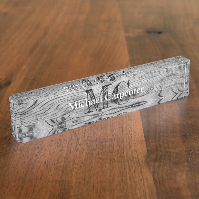 Vintage rustic grey black burnt wood Monogram Nameplate (Side)