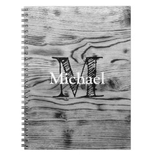 Vintage rustic grey black burnt wood Monogram Notebook