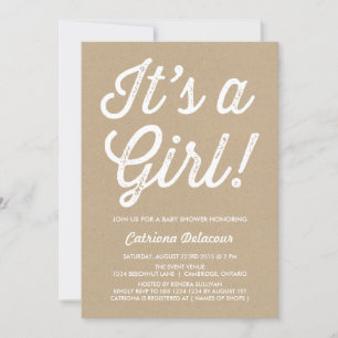 Vintage Rustic It's a Girl Baby Shower Invitation
