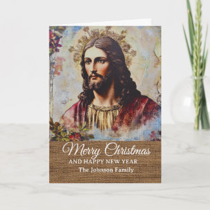 Vintage Rustic Jesus Merry Christmas  Card
