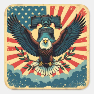Vintage & Rustic July 4th Eagle Liberty Bell 1776  Square Sticker