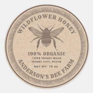 Vintage rustic Kraft bee honey jar label
