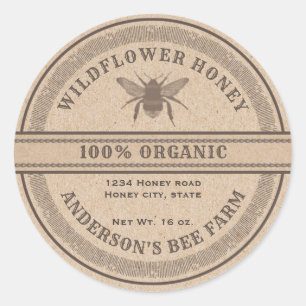Vintage rustic Kraft bee  honey jar label