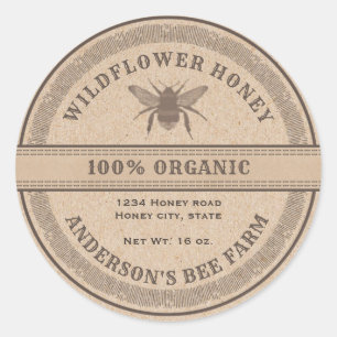 Vintage rustic Kraft bee  honey jar label