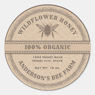 Vintage rustic Kraft bee honey jar label