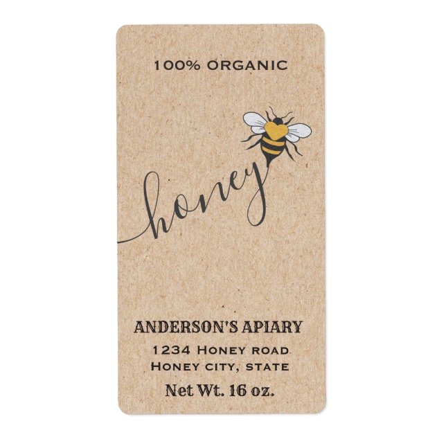 Vintage rustic Kraft bee logo script honey jar (Front)