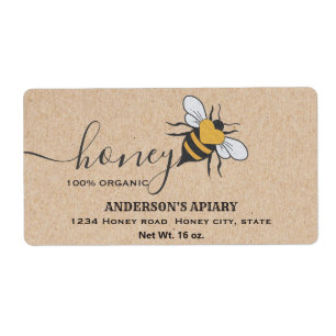 Vintage rustic Kraft bee logo script honey jar