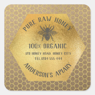 Vintage rustic Kraft look bee honey comb honey jar Square Sticker
