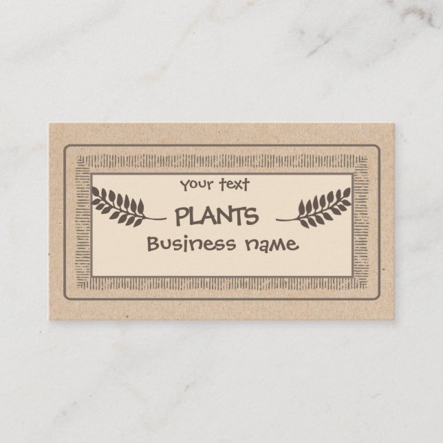 Vintage rustic Kraft plants branch Business Card (Front)