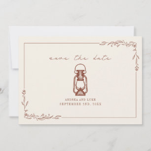 Vintage Rustic Lantern Terracotta Wedding Save The Date