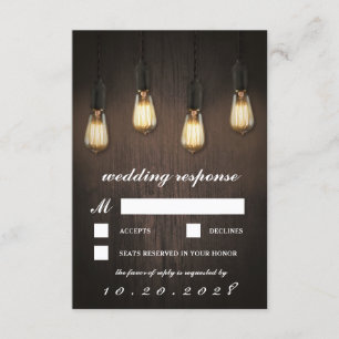 Vintage Rustic Lights Chic Wedding RSVP Cards