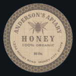 Vintage rustic linen bee honey comb honey jar classic round sticker<br><div class="desc">Vintage rustic sparkle linen bee  honey comb honey jar</div>