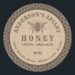 Vintage rustic linen bee honey comb honey jar classic round sticker<br><div class="desc">Vintage rustic sparkle linen bee  honey comb honey jar</div>