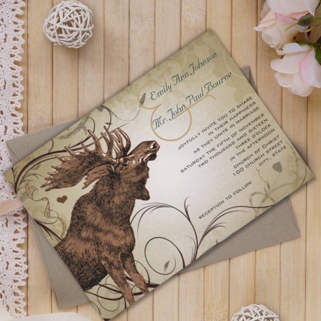 Vintage Rustic Luxe Moose Wedding Invitations (Creator Uploaded)