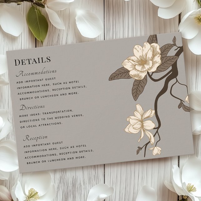 Vintage Rustic Magnolia Grey Wedding Details  RSVP Card (Creator Uploaded)