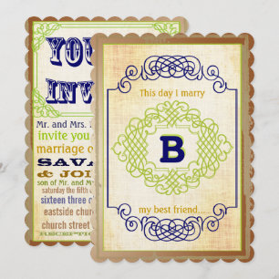 Vintage Rustic Mediaeval Blue Copper and Green Invitation