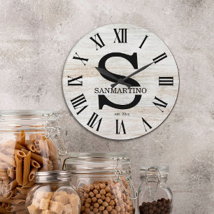 Vintage Rustic Monogram amily Name Large Clock