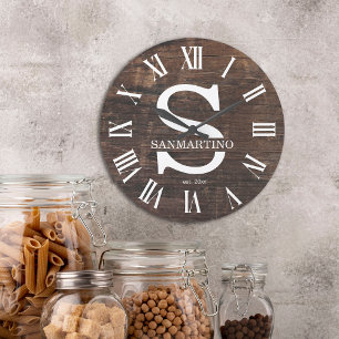 Vintage Rustic Monogram amily Name Large Clock