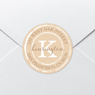 Vintage Rustic Monogram   Round Address Label